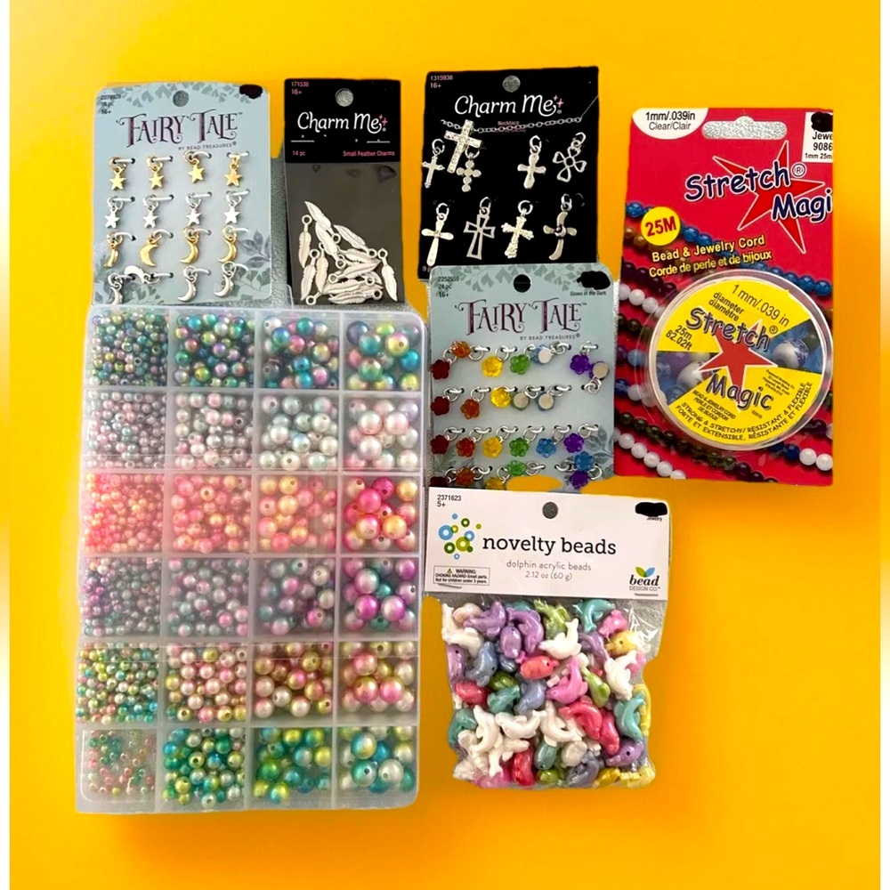 Kids Jewelry Making Kit 7 Packs; Beads, String & Charms